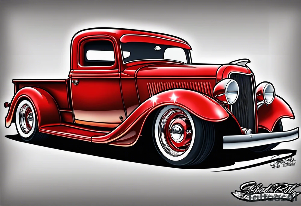 Red ford truck illustration tattoo idea