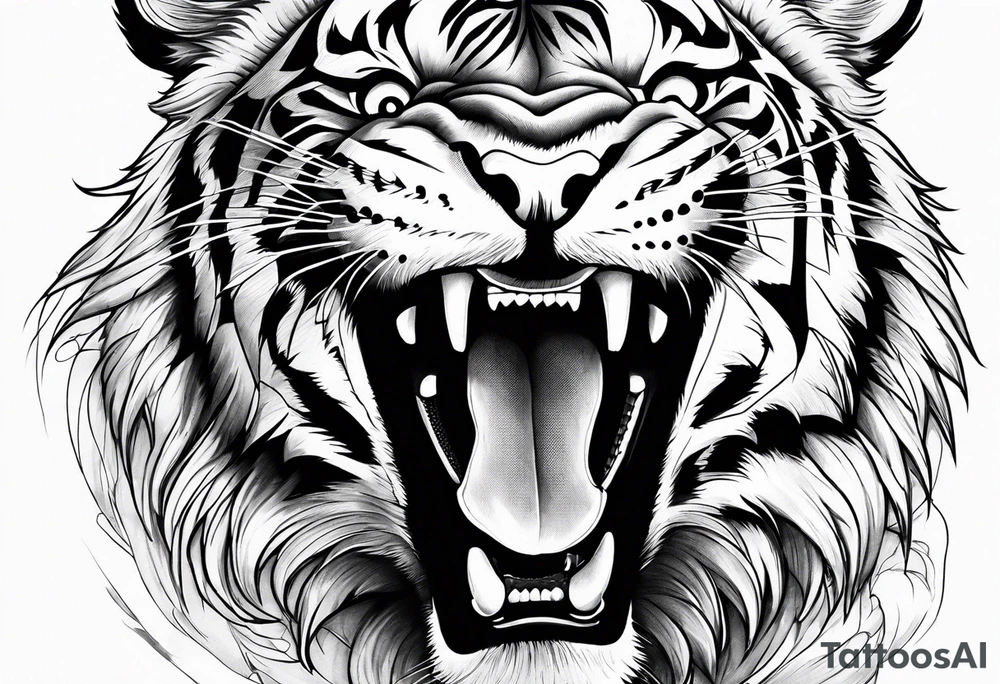 Fierce tiger roaring tattoo idea