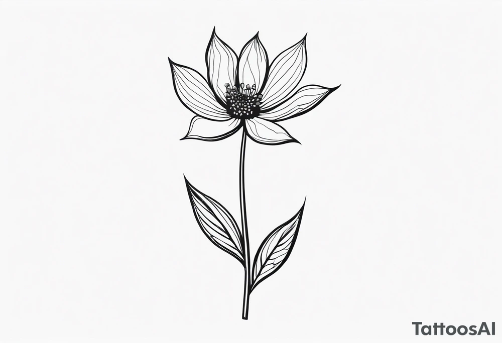 one very simple and no detailed waratha flower with stem in black and white, the few lines possible, fine-line, very minimalistic tattoo idea