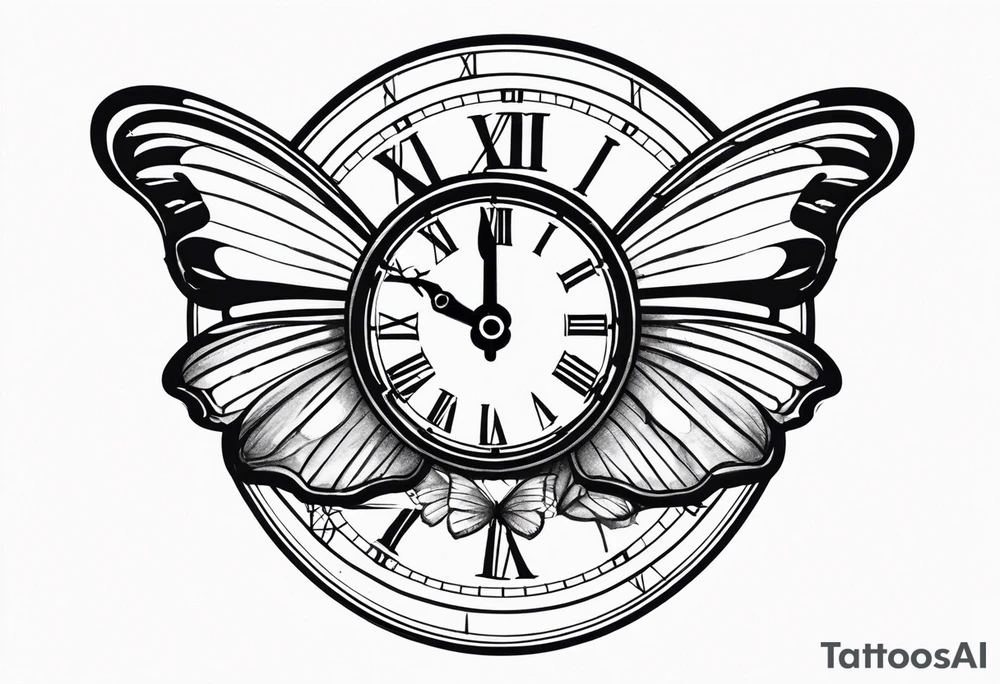 Butterfly flying around a clock. tattoo idea