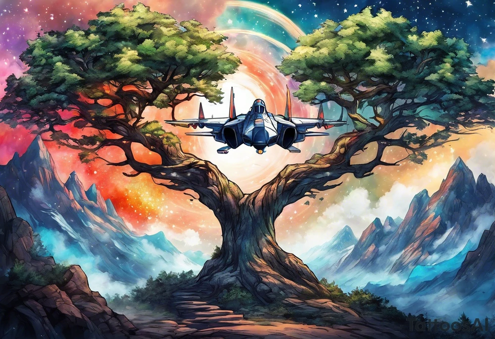 Tree with Star fighters in the background tattoo idea
