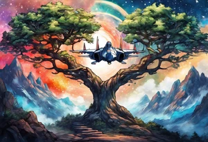 Tree with Star fighters in the background tattoo idea