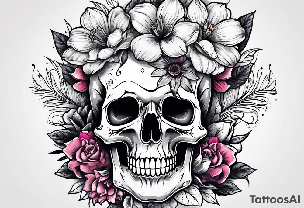 skull flower pot tattoo idea