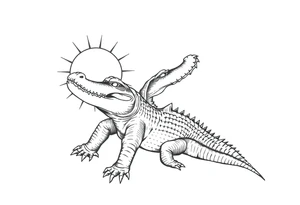 can I have the gator positioned vertically to the left of the sun with the sun on the right . the gator should have its full body tattoo idea