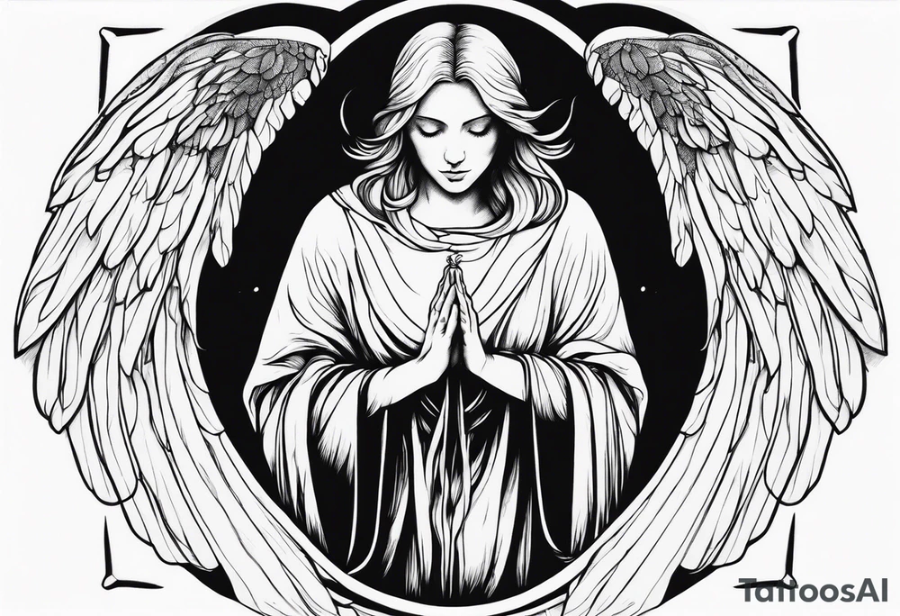 Angel with prayer hands tattoo idea