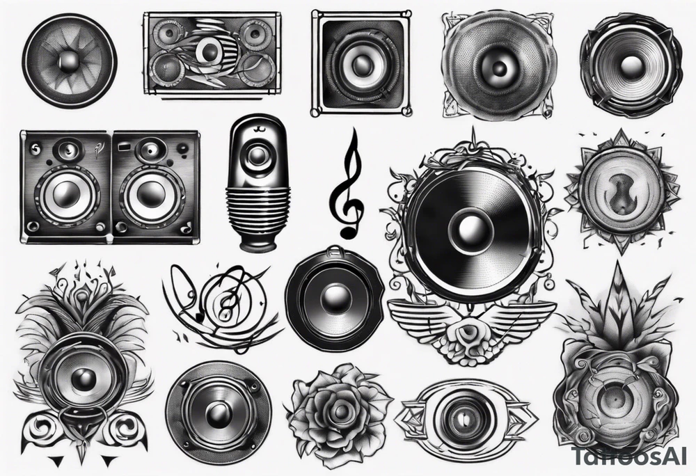 speaker, music staff tattoo idea