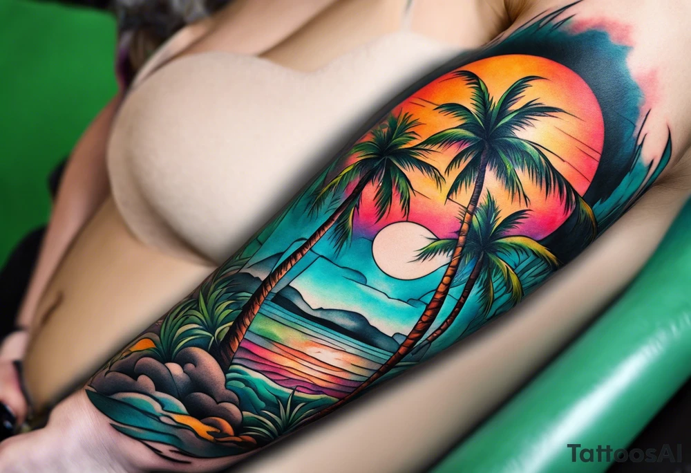 palm tree sleeve tattoo idea