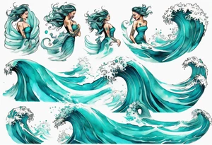 a crashing wave that turns into a turquoise woman tattoo idea