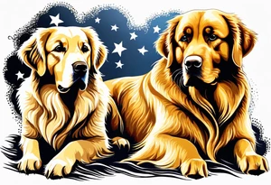 two dogs one is a dark colored golden retriever and the other is a light colored yellow lab. They are happy. tattoo idea