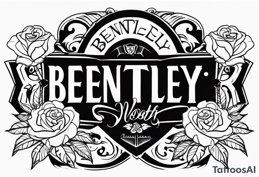 Name bentley with skulls and roses tattoo idea