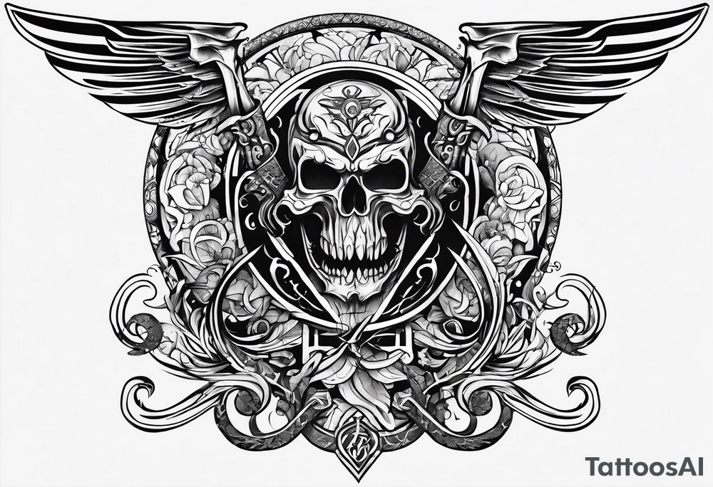 A triton staff with power symbols tattoo idea