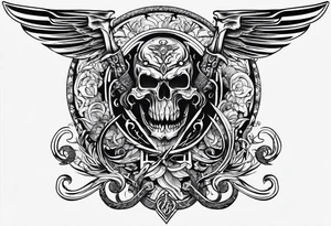 A triton staff with power symbols tattoo idea