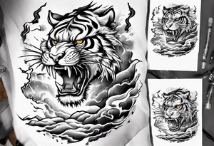 tiger warrior with lightning and the sun for a forearm sleeve tattoo idea
