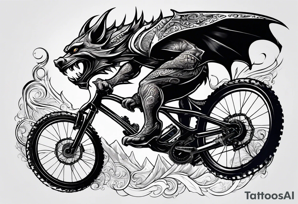gargoyle riding a full suspension mountain bike with a shadow tattoo idea