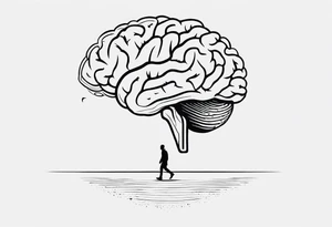 Human walking brain around like a dog while world is burning tattoo idea