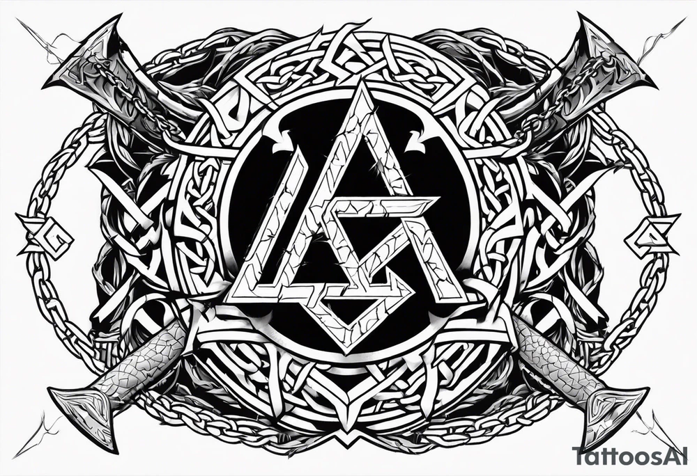 Valhalla sword shield axe barbed wire chains valknut fire dragon tattoo idea Valhalla sword shield axe barbed wire chains valknut fire dragon tattoo idea