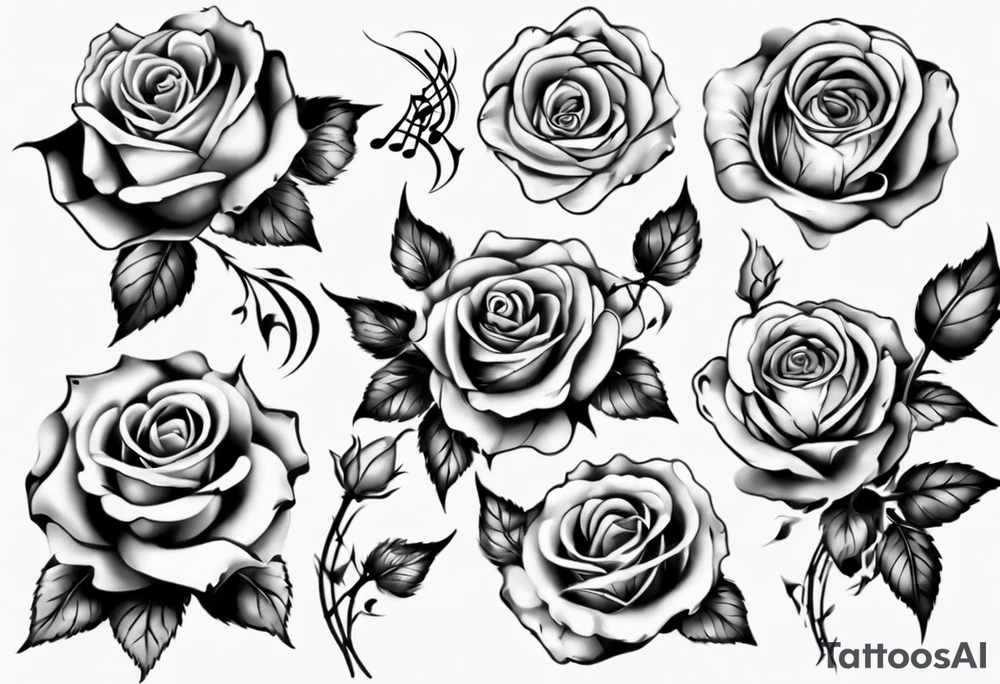 music stave hearth roses tattoo idea