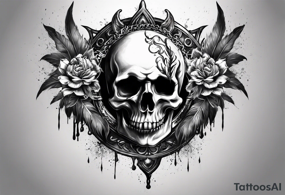 Un crâne assez hardcore avec une iroquoise sur le crâne style punk/métal avec des flammes derrière et avec 2 os qui forment une croix tattoo idea Un crâne assez hardcore avec une iroquoise sur le crâne style punk/métal avec des flammes derrière et avec 2 os qui forment une croix tattoo idea