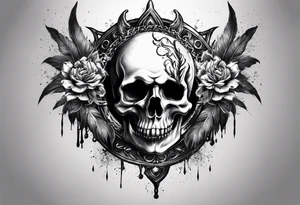 Un crâne assez hardcore avec une iroquoise sur le crâne style punk/métal avec des flammes derrière et avec 2 os qui forment une croix tattoo idea
