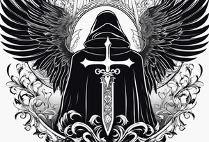 Shadow cloak with beautiful dagger in a form of protection tattoo idea