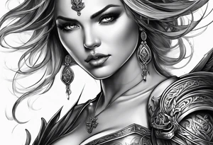 Female angel with sword lightning and lightning eyes tattoo idea