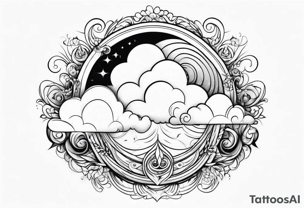 heaven clouds swirl vignette tattoo idea