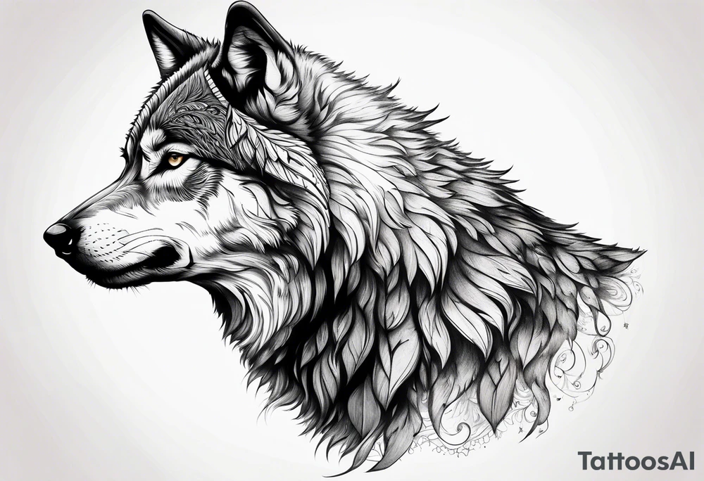 right side profile of a wolf face tattoo idea