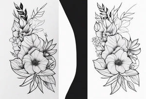floral leg sleeve with stingray tattoo idea