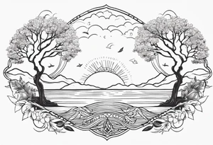 calm sea and tree of life tattoo idea