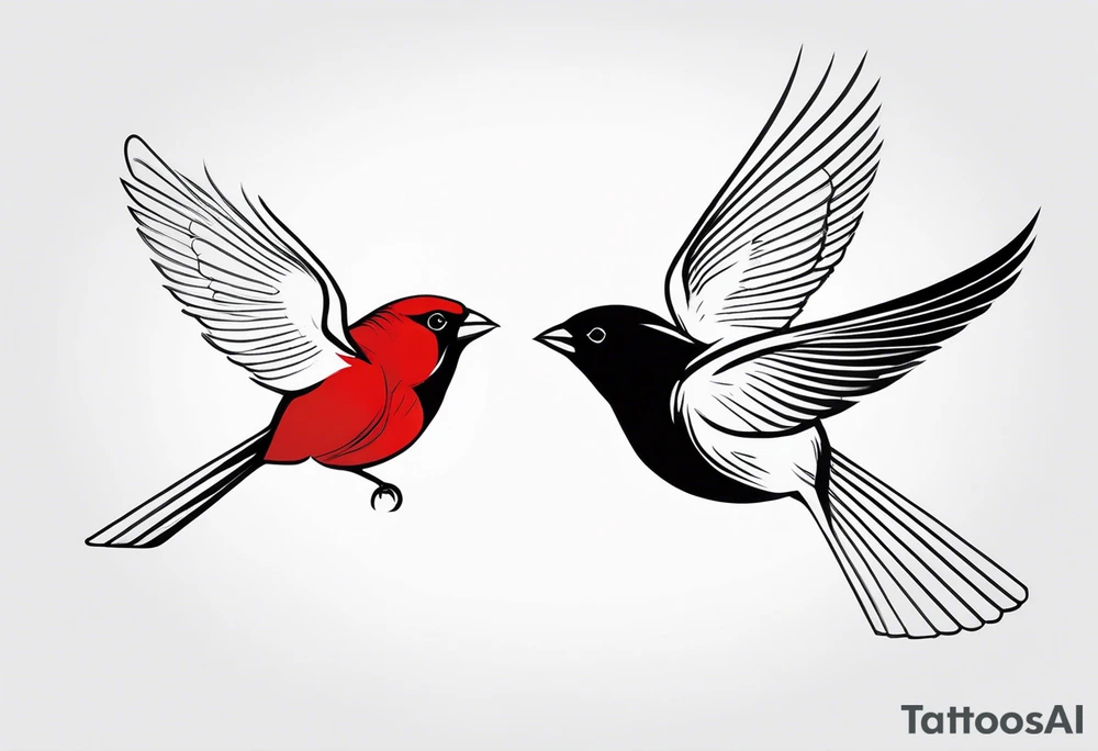 two cardinal birds flying facing eachother one high and one low
fine line with some shading tattoo idea