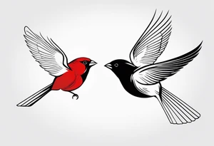 two cardinal birds flying facing eachother one high and one low
fine line with some shading tattoo idea