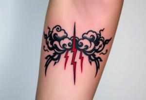 Dark, black menacing storm clouds with creepy red bolts of lightning coming down tattoo idea