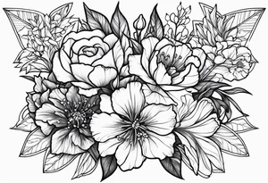 Flowers including larkspur and carnations tattoo idea