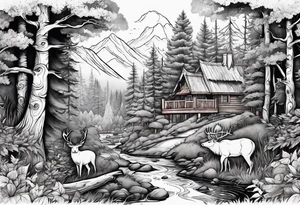 Forest with a lot of trees and animals roaming tattoo idea