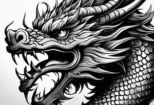 Animal head of a chinese dragon who is angry and has no body tattoo idea