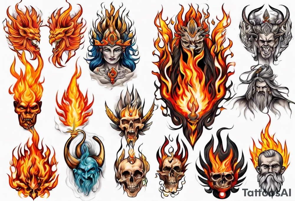 Spiritual gods on fire tattoo idea