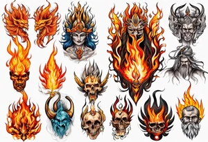 Spiritual gods on fire tattoo idea