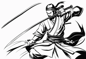 asian swordmaster and blind fold ready to attack tattoo idea