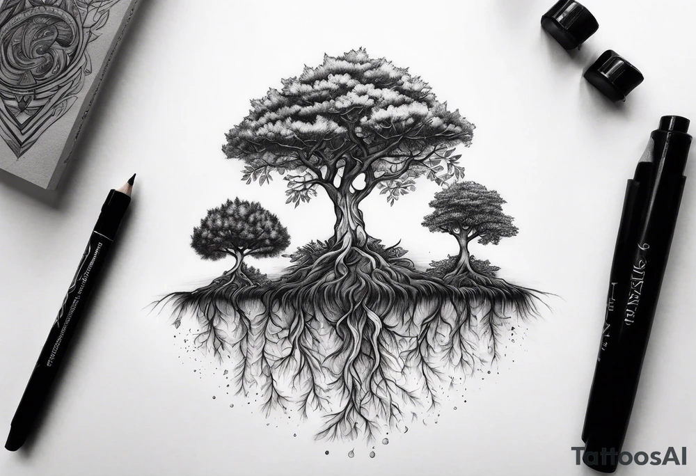 Three pretty small trees together by the roots tattoo idea Three pretty small trees together by the roots tattoo idea