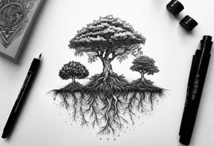 Three pretty small trees together by the roots tattoo idea