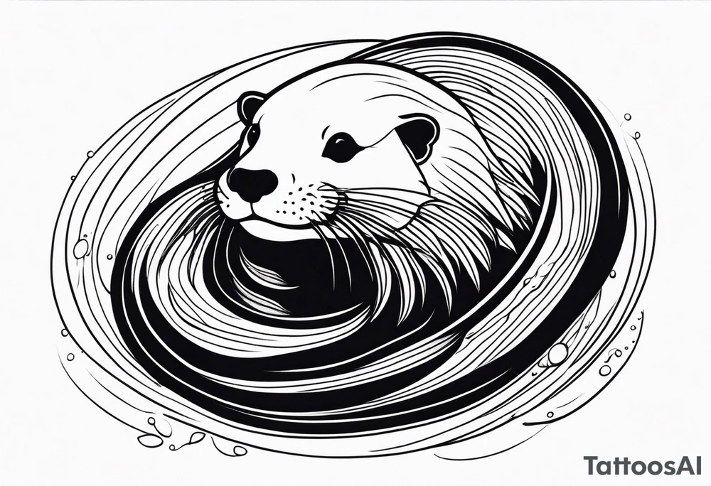 Otter swimming with straight and clear lines tattoo idea