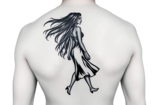 Black woman with long hair walking tattoo idea