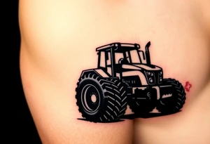 A black and chrome tractor silhouette, with bold shading and a strong, industrial aesthetic. tattoo idea