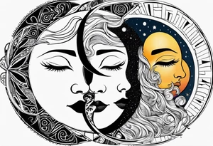 sun and the moon, the overlap
the sun has a woman's half 
face, and the moon, a man's face half tattoo idea