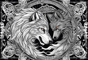 Odin Vs Fenrir with suminagashi art tattoo idea