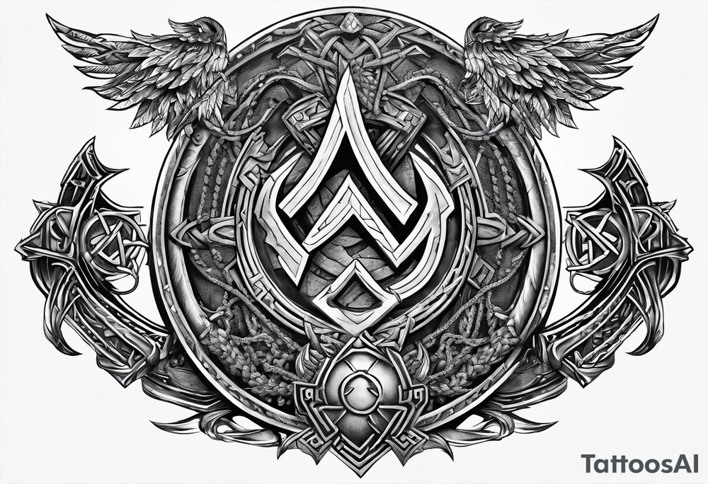 Valhalla sword shield axe Valknut chains tattoo idea Valhalla sword shield axe Valknut chains tattoo idea
