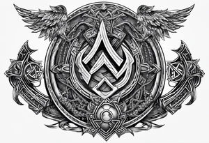 Valhalla sword shield  axe Valknut chains tattoo idea
