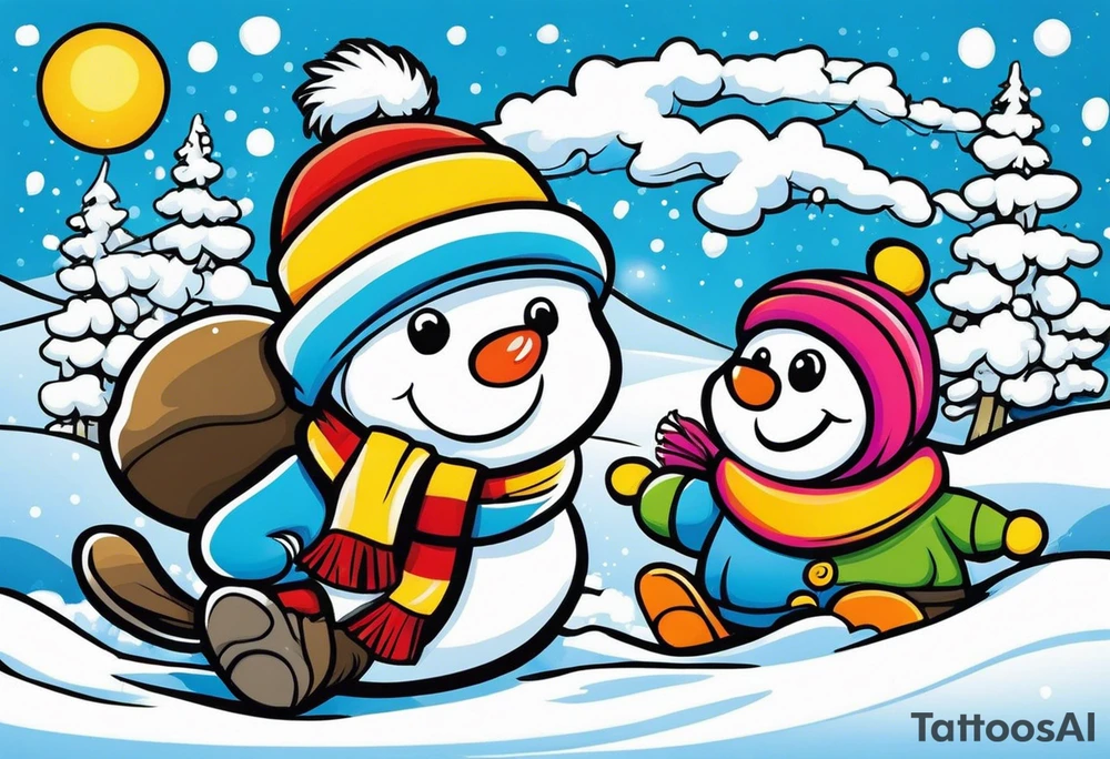 Playing in the snow tattoo idea