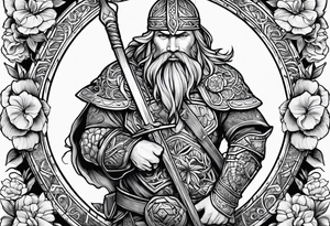 Full Sleeve and chest, Viking, Hawaiian, sea Turtle, flowers tattoo idea