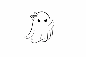 Small ghost silhouette, defiant middle finger, tiny bow detail. tattoo idea